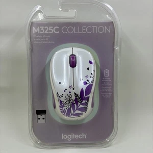 Logitech M325c Wireless Mouse Purple Summer Design White, Purple Flowers - Picture 1 of 15