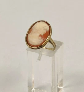 Art Jugendstil 8 kt. 333 Gold Damen Cameo Portrait hübsches Mädchen Ring Muschel - Bild 1 von 10