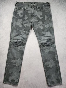 True Religion Rocco Moto Panel Jeans Men's 36 Gray Camo Big T Relaxed Skinny Leg - Picture 1 of 13