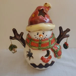 Frost E. Pupazzo di Neve 8" Portacandele in Ceramica Natale Inverno Vacanze - Foto 1 di 7