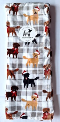 Manta gris a cuadros 60 x 70 perros Retriever rojo chocolate negro y dorado Navidad Foto 1 de 4