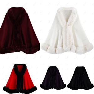 Women's Prom Genuine Rabbit Fur Knitted Cape Stole Wedding Shawl Wraps Winter - Picture 1 of 11