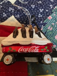 Cola-Cola Christmas Ornament  coke bottles on ice in a Red  wagon - Picture 1 of 3