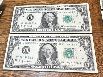 2 Consecutive 1963 $1 FRN's Crisp Gem CU CHRC - Image 1 of 2