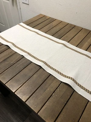 Boho Table Runner 13x94" Long Natural Cotton Blend Woven Tassels White NWOT - Image 1 of 4