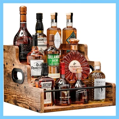 Elegant 3-Tier Liquor Bottle Display Shelf - Compact Wooden Bar Organizer - Image 1 of 4