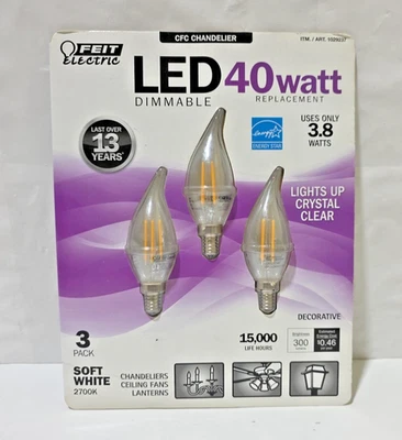 FEIT ELECTRIC CFC CHANDELIER LED DIMMABLE 3 PACK BULBS 40 WATT SOFT WHITE - Image 1 of 4