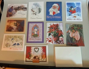 10 Vtg Christmas Greeting Cards Tree Santa Claus Baby Jesus Stable w/Envelopes - Picture 1 of 6