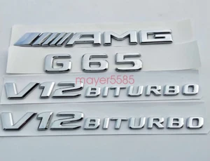 Chrome " G65 AMG V12 BITURBO" Letters Trunk Embl Badge Sticker for Mercedes Benz - Picture 1 of 7