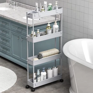 Slim Storage Cart 4 Tier,Bathroom Organizer Rolling Utility,Mobile Shelving Unit - Picture 1 of 12