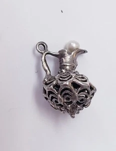 VINTAGE M&M SIGNED STERLING SILVER 3-D PITCHER WITH PEARL CHARM/PENDANT - Picture 1 of 5