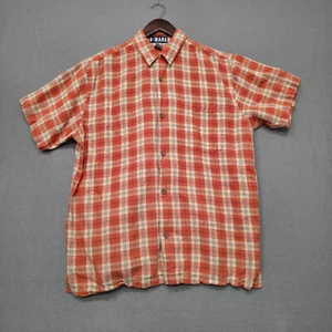 Vintage B-WARE Mens Textured Orange Plaid Short Sleeve Button Up Shirt Sz L RARE - Picture 1 of 7