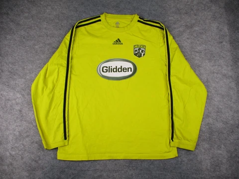 Columbus Crew T Shirt Mens Medium Adidas Yellow MLS Soccer Glidden Long Sleeve Cover
