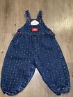 Vintage OshKosh Overalls Baby Girl Size 18 Months USA Made Blue Jean W/ Hearts