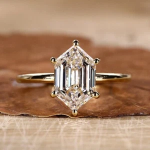 2 Ct Lab Created Diamond Engagement Ring 14k Yellow Gold Hexagon Cut IGI - Picture 1 of 13