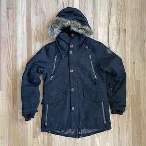 686 Womens Jacket Parklan Ceremony Insulated Hood Black Gray InfiDry Waterproof - Picture 1 of 14