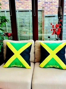 NUEVO...GRANDE...BANDERA JAMAICANA ESTAMPADO COJÍN Y FUNDA - Imagen 1 de 4