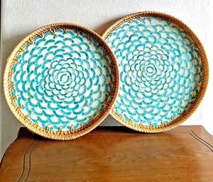 Mother of Pearl Rattan Handmade Serving Tray (Set of 2) - Picture 1 of 6