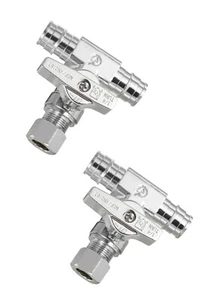 EFIELD 2 PCS Pex A Expansion Stop Tee Valve 1/2" PEX x 1/2" PEX x 3/8 Inch  Comp - Picture 1 of 7