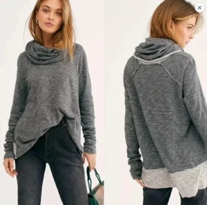 NWT Free People Beach Cocoon Cowl Neck Tunic S Oversized Boho Lounge Grey Cozy - Picture 1 of 12