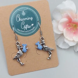 Blue Stork Dangle Earrings for Mum-To-Be – Handmade Baby Shower Gift - Picture 1 of 55