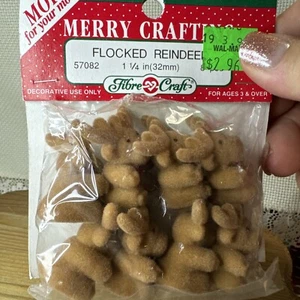 Fibre-Craft Crafting 8 Pc Set Of Flocked Reindeer Brown Vintage Dollhouse Mini - Picture 1 of 3