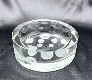 RARE MCM Clear Frosted Glass Round Circles Lg Dots Bowl Ashtray Thick Cut Norway - Picture 1 of 13