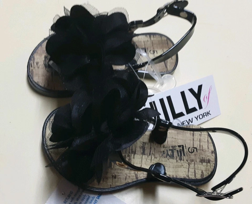 LILLY OF NY SANDALIAS NIÑAS CON FLOR GRANDE DE TUL TALLAS 5,6,7,8 NEGRAS Foto 1 de 3