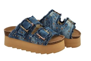 Colors of California Denim Jeans Plateausandale mit Strass Damen HC BES41 blau