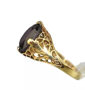 ANTIKER 14K GELBGOLD OVALER AMETHYSTRING IN AUSGEFALLENER FILIGRANER EINSTELLUNG GRÖSSE 6,5 - Bild 1 von 6