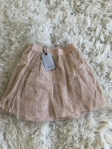 New Zara Girls Peach Pink Ruffle Tulle Skirt With Gold Glitter Polka Dot Sz 9Y - Picture 1 of 4