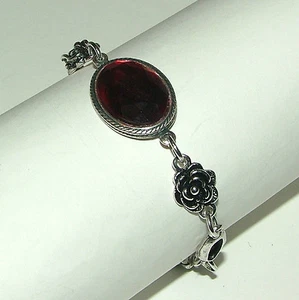 PULSERA ROSA ESTILO VICTORIANO CRISTAL ACRÍLICO OSCURO PLATEADO OSCURO RS - Imagen 1 de 1