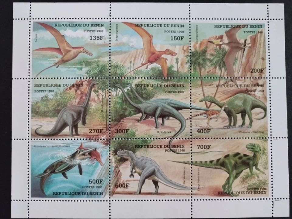 Benin Stamps - Dinosaurs 1998 1 Sheet of 9  MNH Sc#1085 - Image 1 of 1