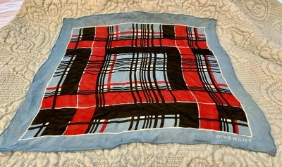 Bufanda Givenchy Vintage Años 60 Toda Seda Hecha en Japón 21” Cuadrada Azul Rojo Negro Foto 1 de 4