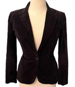 Norma Kamali Size 4 Chocolate Brown Small Wale Corduroy Classic Blazer Vintage - Picture 1 of 10