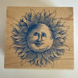 Rubber Stampede ~ ANTHROPOMORPHIC SUN ~ Wood Mounted Rubber Stamp blue - Picture 1 of 3
