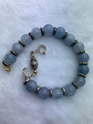 Linda pulseira de contas de água-marinha 34,71 gramas latão bit - Imagem 1 de 4