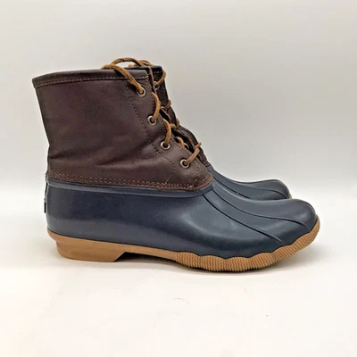 Sperry Top Sider Saltwater Duck Boots Women's 10M Navy Brown Waterproof Side Zip - Image 1 of 4