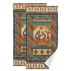 Kokopelli Hand Towels for Bathroom Set of 2 Soft Absorbent Southwestern Nativ... - Picture 1 of 7