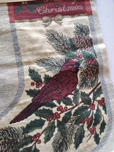 Vintage USA Weihnachten Kardinal Strumpf Jacquard Gobelin Panel NEU - Bild 1 von 4