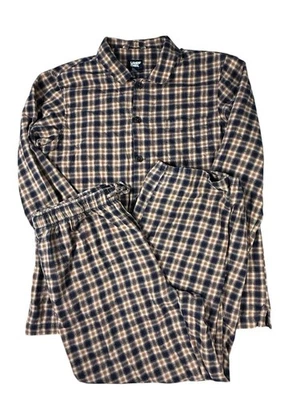Conjunto de pijama masculino xadrez flanela LANDS END marrom algodão lounge aconchegante calça pjs - Imagem 1 de 4