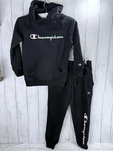 Girls Black Champion Sweatshirt  Hoodie Fleece With Pants Set Size Small - Picture 1 of 10