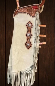 Verzierte Leder Flinte Chaps Western Cowboy Rodeo Fransen handgefertigte Ausrüstung - Bild 1 von 3