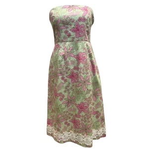 LILLY PULITZER strapless green bubblegum pink discontinued VTG dress sz 12 - Picture 1 of 10