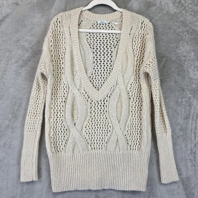 Кимчи синий свитер женщин XS кремовый открытый трикотажа V шеи Mohair смесь пуловер богемное - Изображение 1 из 4