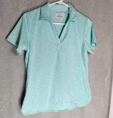 EP Pro Tour Tech Womens Polo Shirt Size M Green Mint Spotted Short Sleeve V Neck - Image 1 of 4