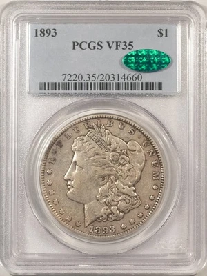 1893 $1 MORGAN DOLLAR - PCGS VF-35, CAC APPROVED! - Image 1 of 3