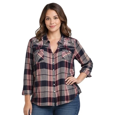 Camisa Vintage America Blues Talla XL Cuadros Botón Frontal Bordada Estilo Occidental Foto 1 de 4