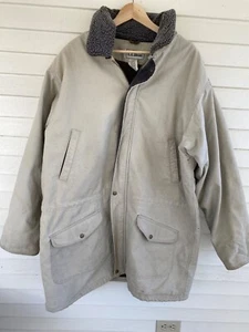 Vintage LL BEAN Jacket Mens XL Tan Barn Coat USA Made 80s Sherpa Lined Canvas - Picture 1 of 14