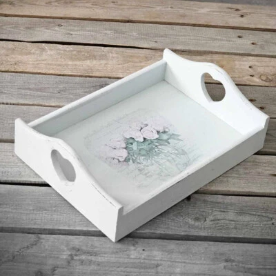 Vintage Holztablett 35x25 cm Tablett Serviertablett Landhaus Shabby Handarbeit - Bild 1 von 2